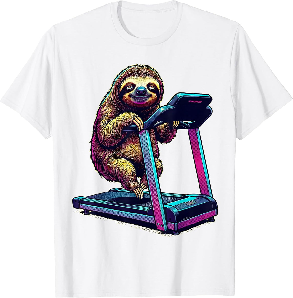 Men's Funny Sloth Hanging On Treadmill Illustration T-Shirt - White