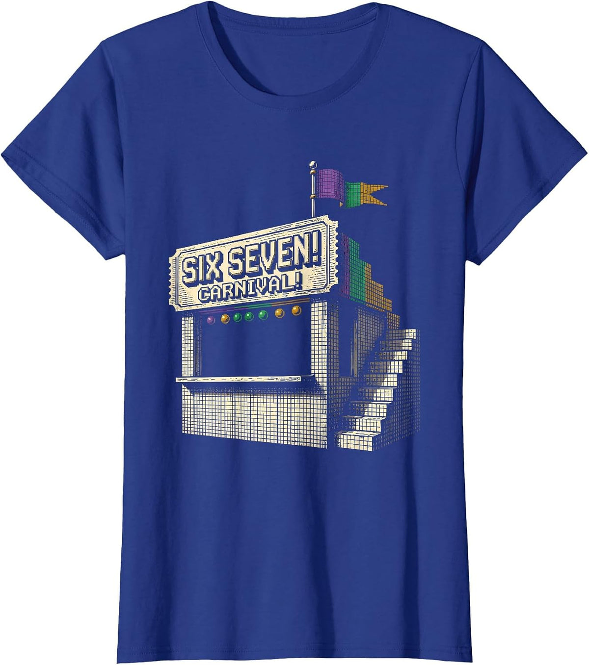 Women's Six Seven! Carnival Pixel Art Mardi Gras Meme Kids Humor T-Shirt - Royal Blue