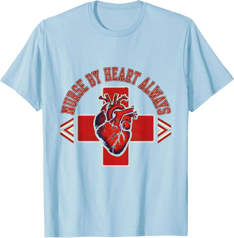 Men's Nurse By Heart Always School Nurse Design T-Shirt - Baby Blue