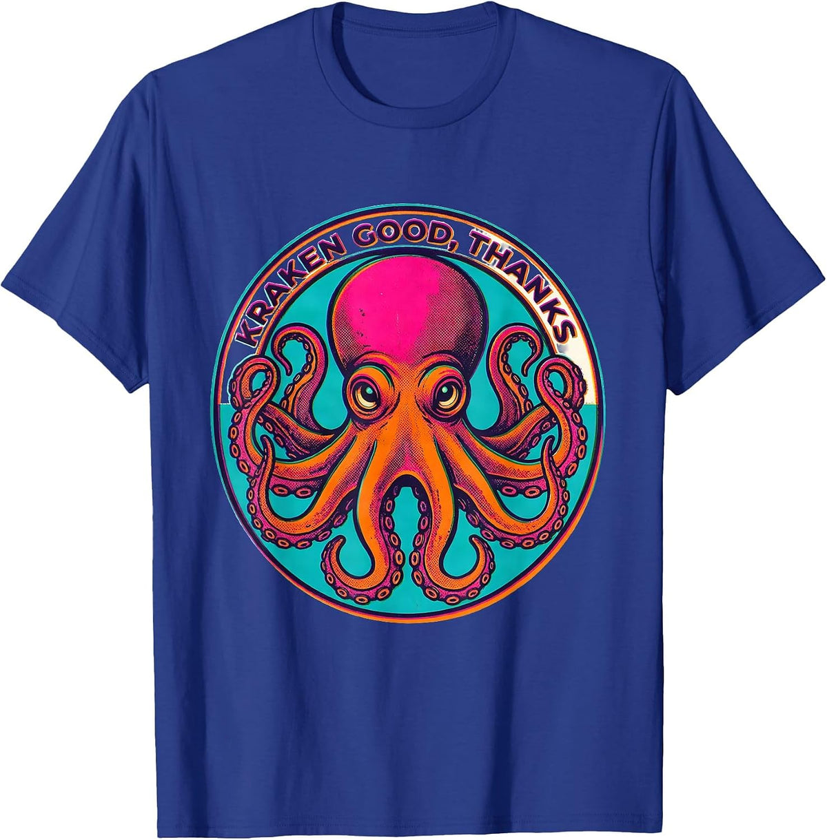 Men's Kraken Good, Thanks Playful Octopus Lover Risograph Art T-Shirt - Royal Blue