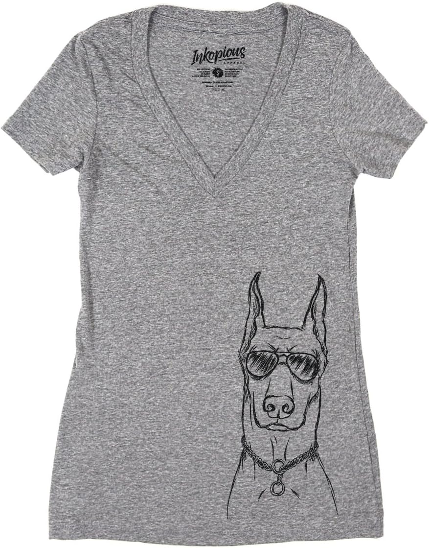Ace the Doberman Pinscher Women's Triblend T-Shirt - Grey Slim Fit V-neck