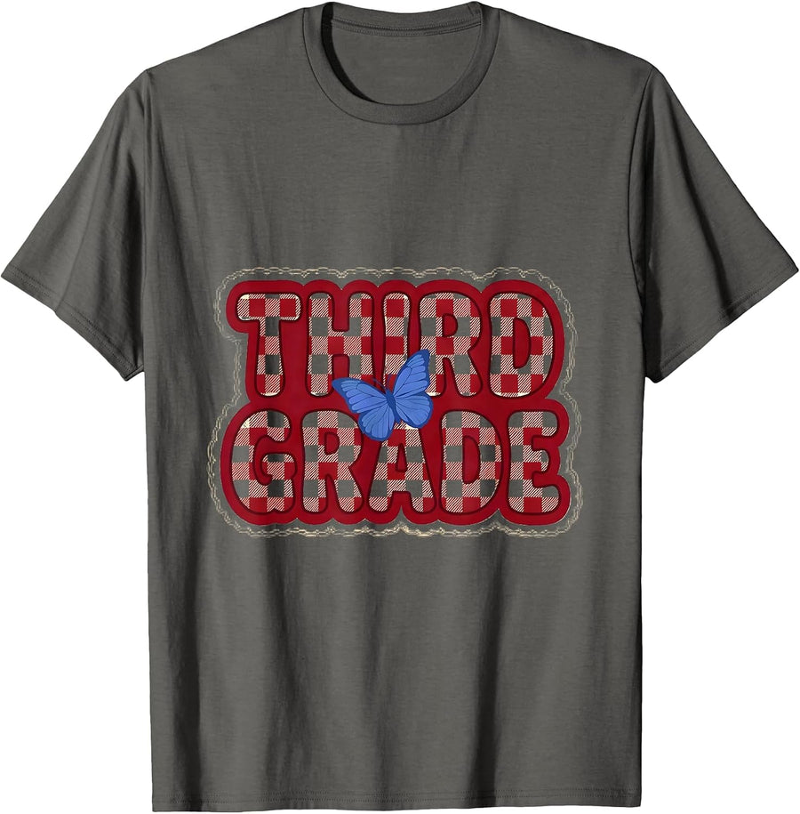 Third Grade Preppy Cute Teacher Back To School Girls T-Shirt - Asphalt Grey