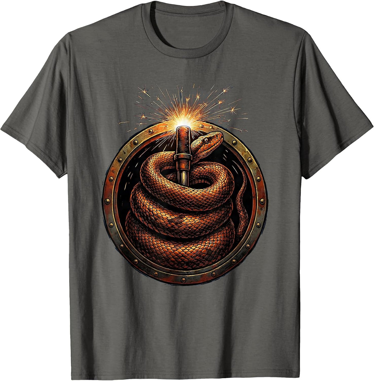 Men's Serpent Torch Welder Graphic Design T-Shirt - Asphalt Grey
