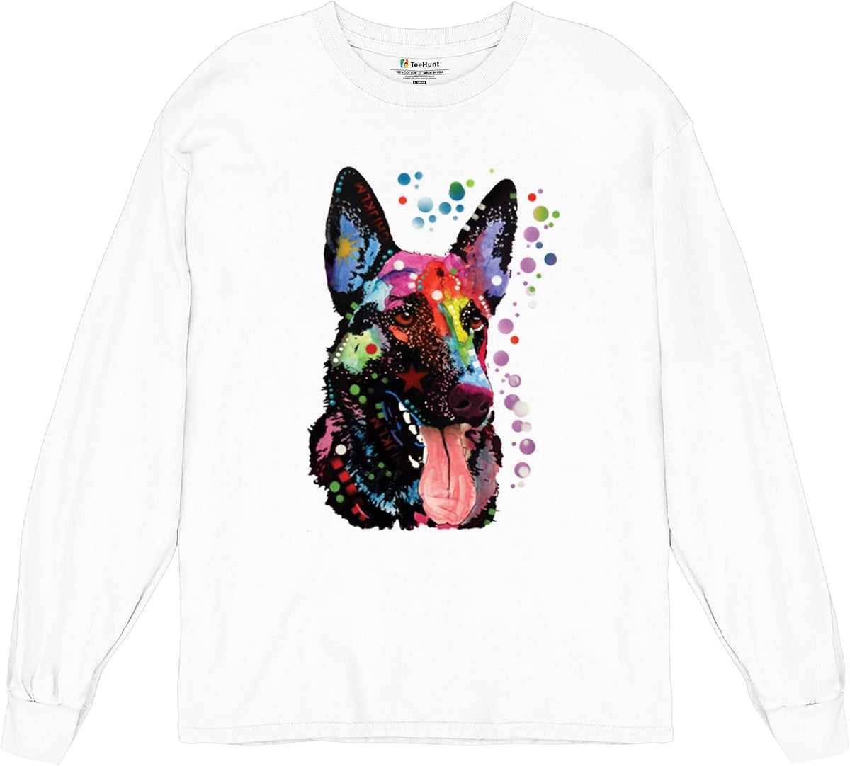 Tee Hunt Dean Russo German Shepherd Long Sleeve T-Shirt Colorful Dog Best Friend - White