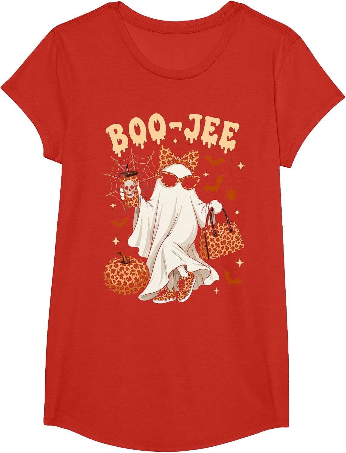 Halloween Boo JEE Ghost Leopard Boo JEE Women Girl Halloween T-Shirt - Girls Red