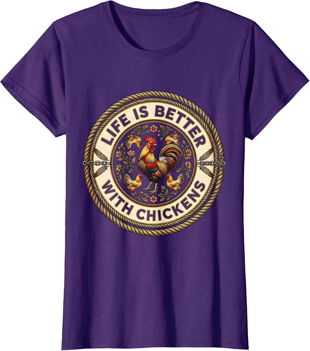 Women's Life Is Better With Chickens Funny Farm Design T-Shirt - Purple