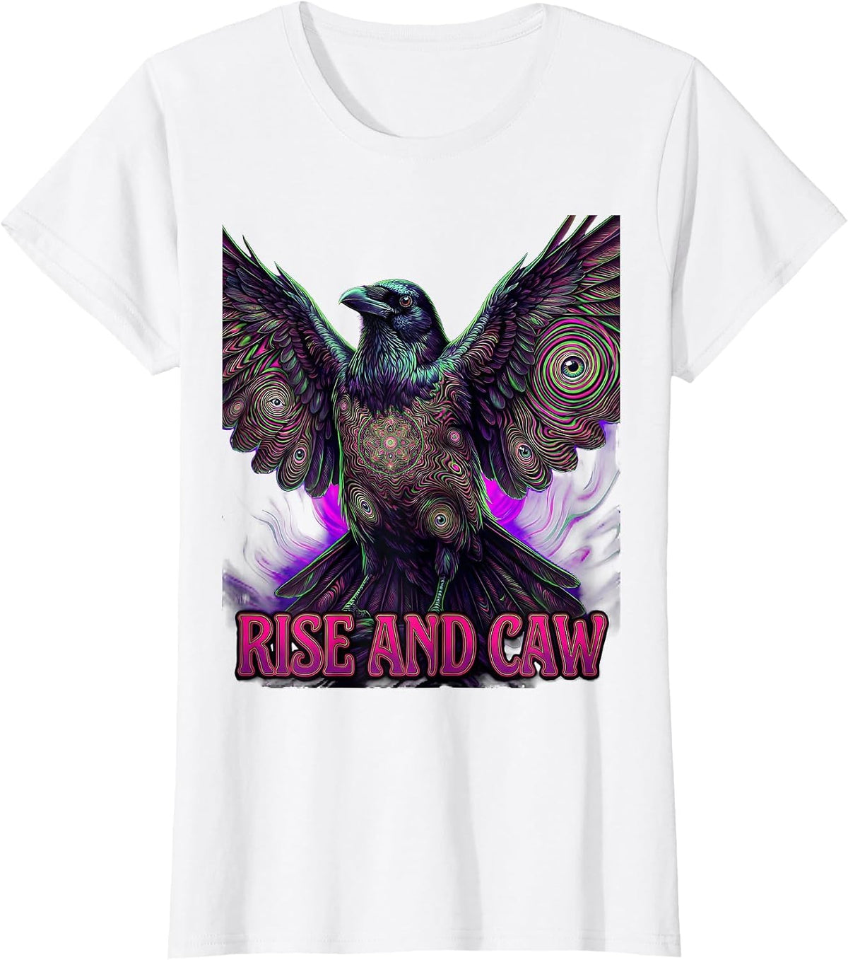 Women's Rise and Caw Funny Crow Design T-Shirt - White