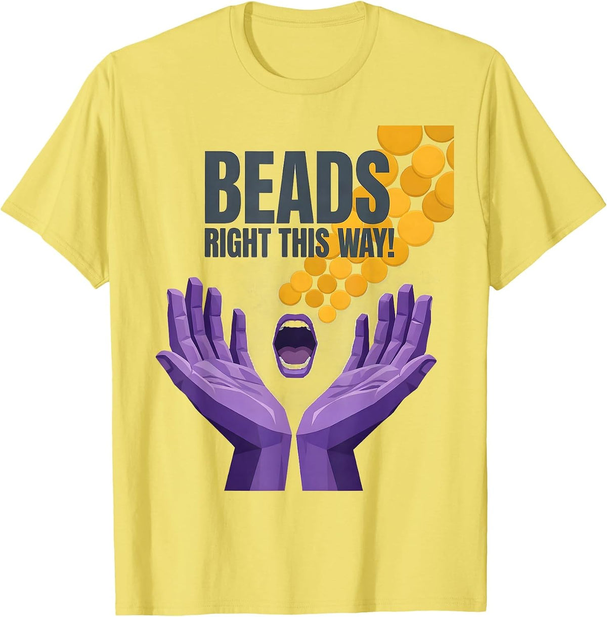 Men's Beads, Right This Way Funny Mardi Gras Carnival Party T-Shirt - Lemon Yellow