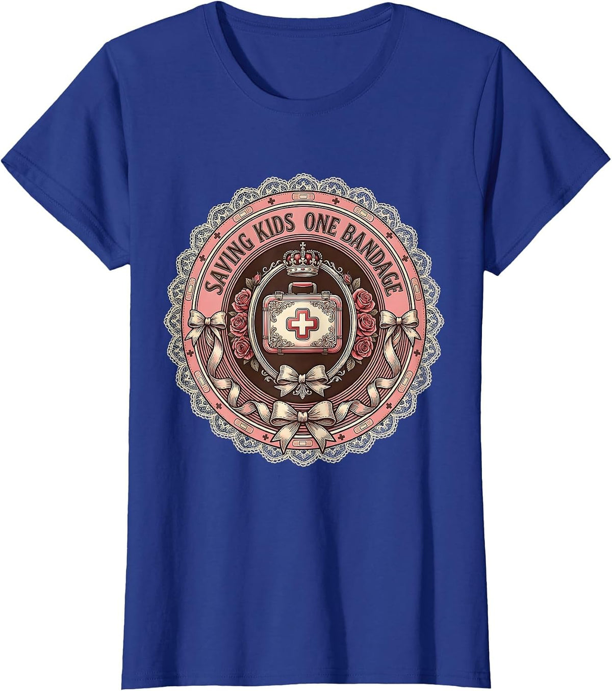 Women's Saving Kids One Bandage School Nurse Design T-Shirt - Royal Blue