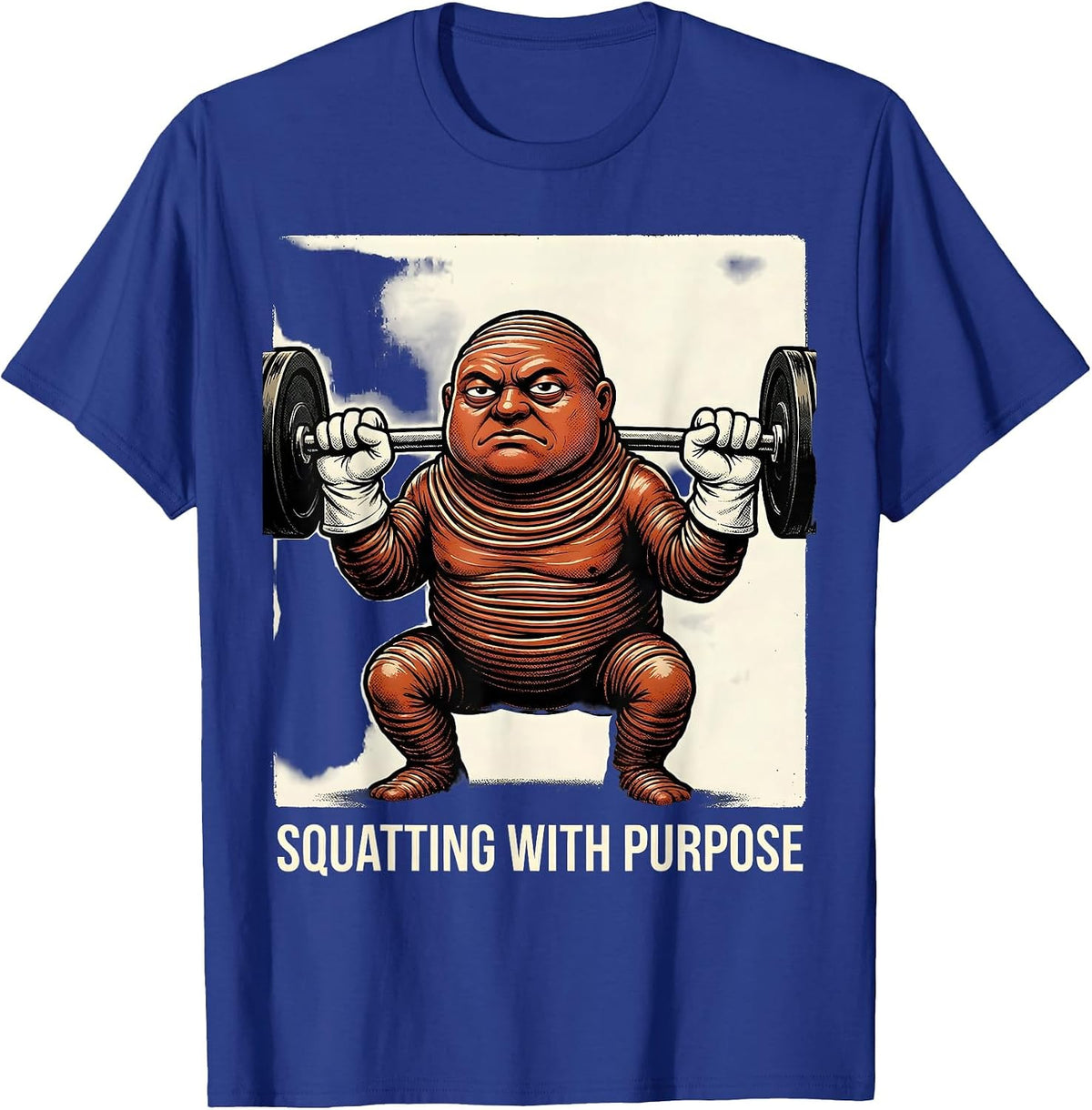 Men's Squatting With Purpose Retro Cartoon Funny Gym Weightlifting T-Shirt - Royal Blue