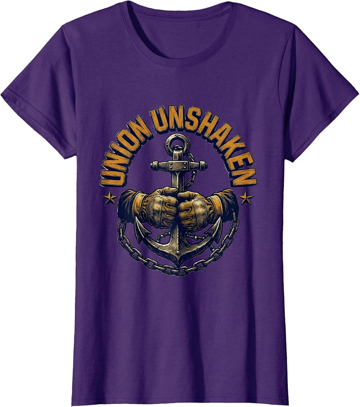 Women's Union Unshaken Wood Type Letterpress Labor Day Union Worker T-Shirt - Purple