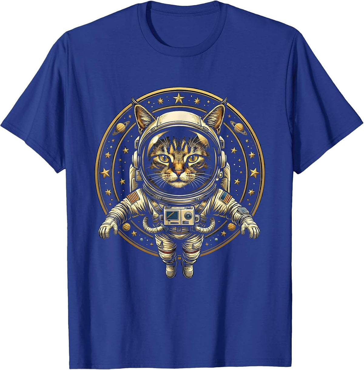 Men's Cat Astronaut Floating in Space Illustration T-Shirt - Royal Blue