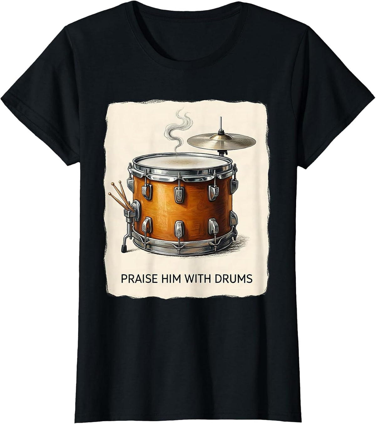 Women's Praise Him With Drums Storybook Christian Musician Worship T-Shirt - Black