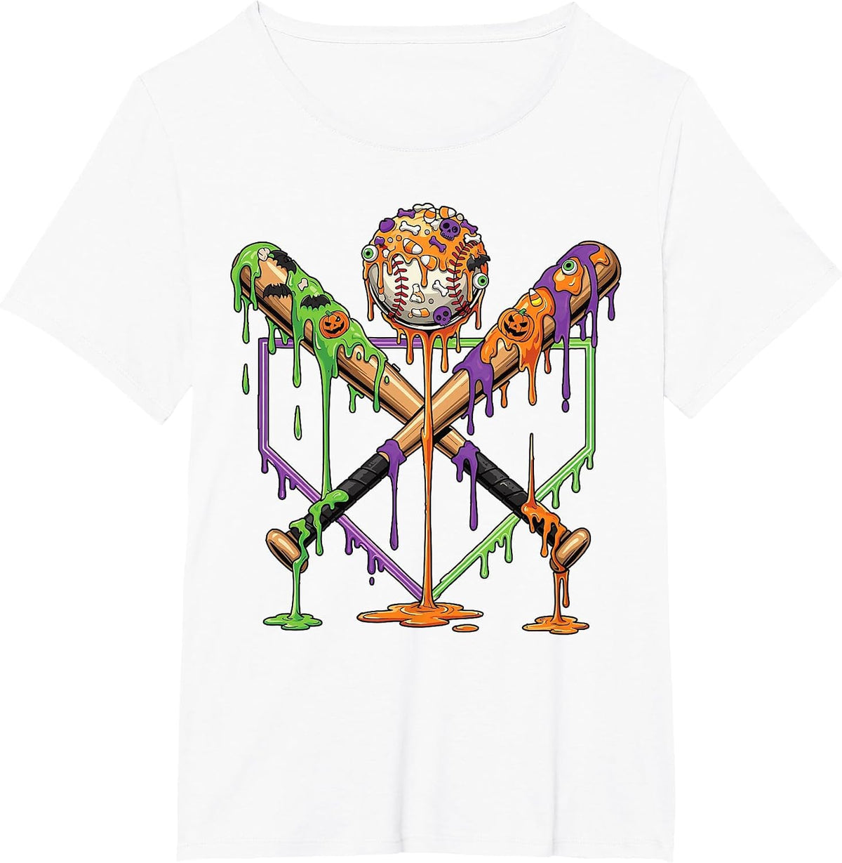Baseball Drip for Boys Ice Cream Drip Halloween Youth Boys T-Shirt - White