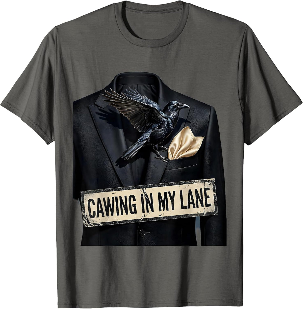 Men's Cawing In My Lane Crow Bird Design T-Shirt - Asphalt Grey