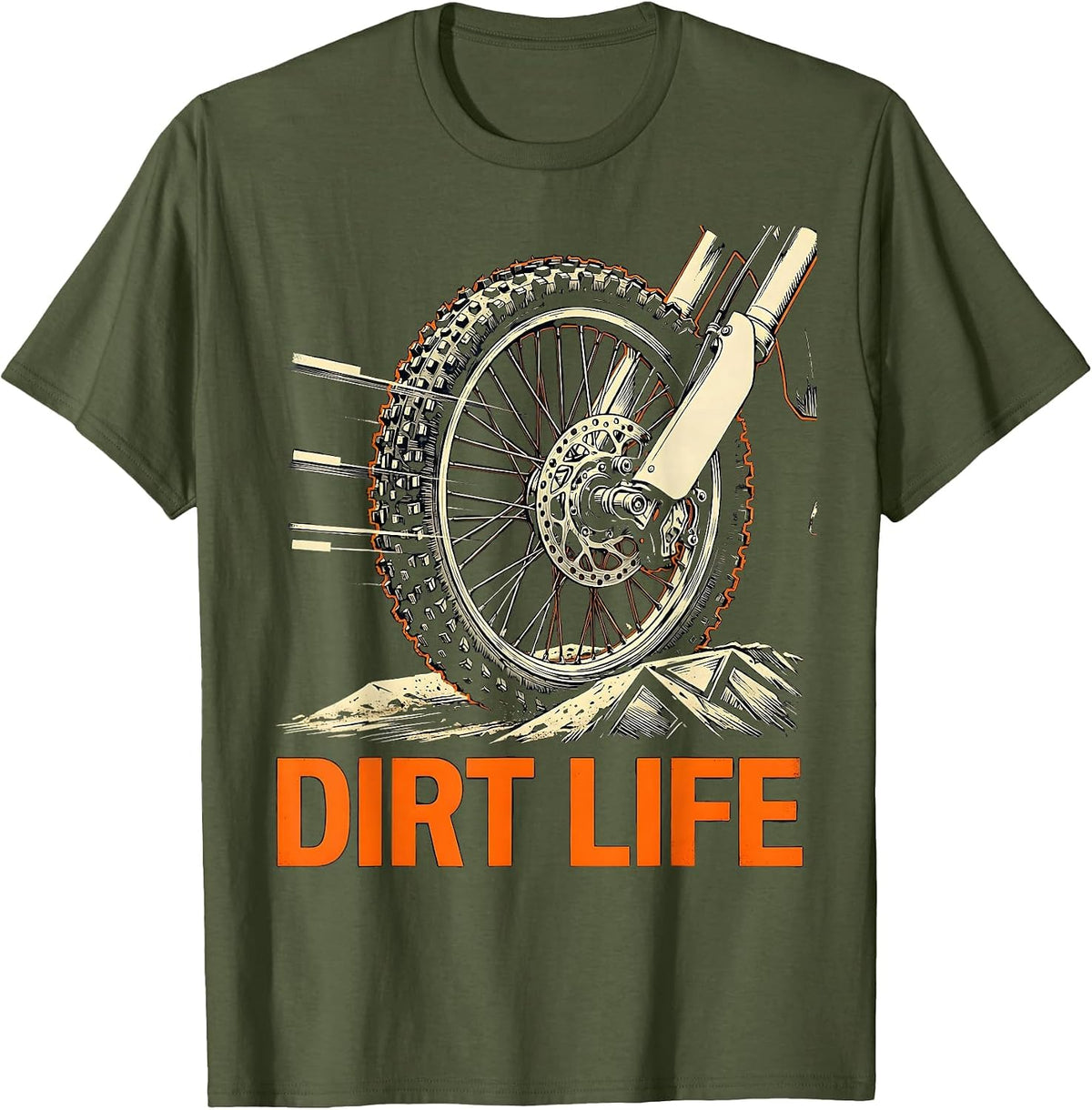 Men's Dirt Life Stencil Graphic Motocross Dirt Bike Rider T-Shirt - Olive Green