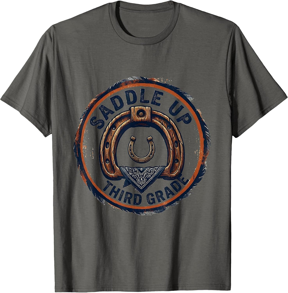 Men's Saddle Up Third Grade Western Teacher Back to School T-Shirt - Asphalt Grey