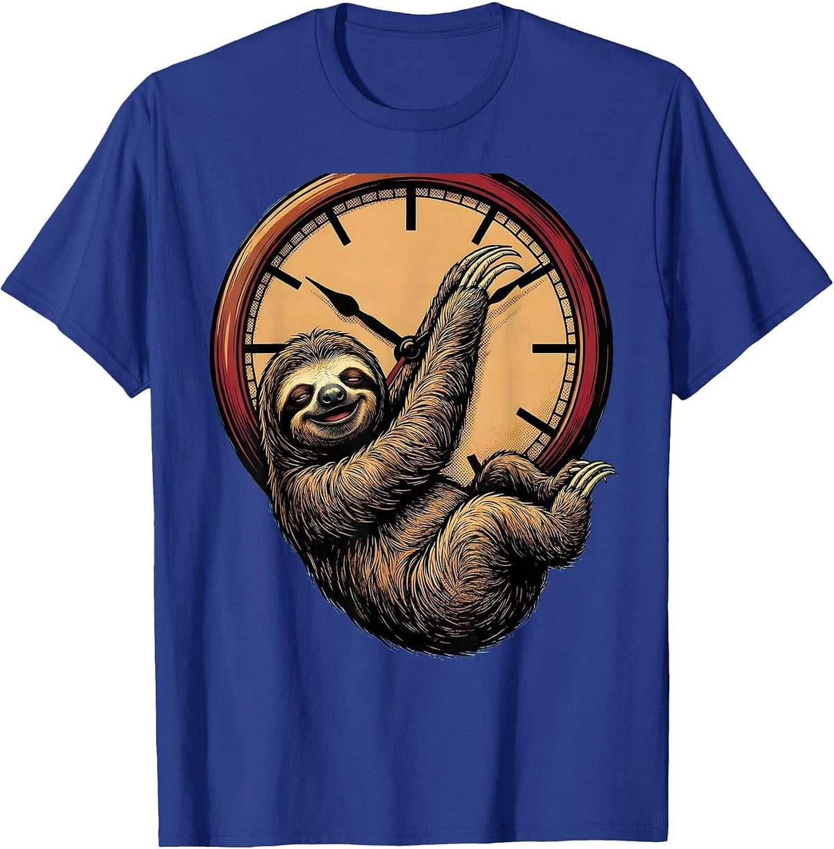Men's Funny Sloth Hanging From Clock Hands T-Shirt - Royal Blue