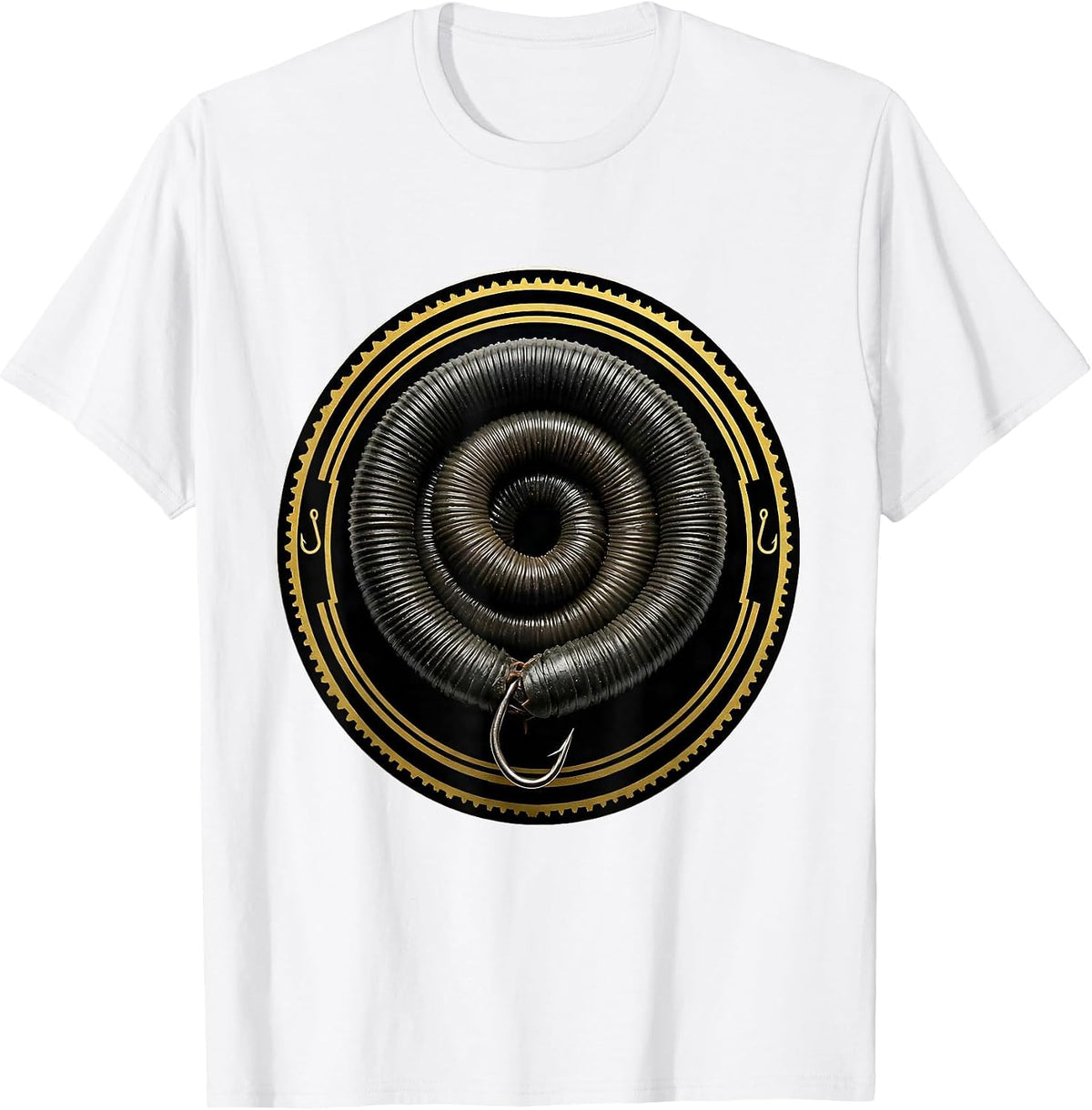 Men's Rubber Worm Lure Coiled Snake Fishing Graphic T-Shirt - White
