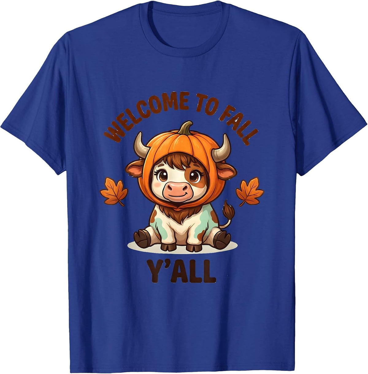 Welcome To Fall, Y'All Cute Highland Cow Halloween Fall T-Shirt - Royal Blue