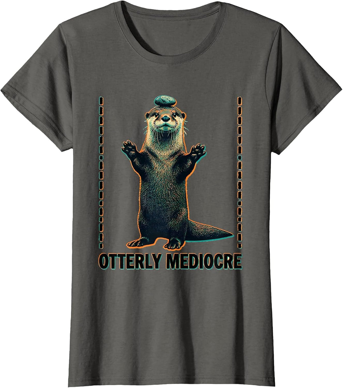 Women's Otterly Mediocre Risograph Otter Lover Pun Humor Gift T-Shirt - Asphalt Grey