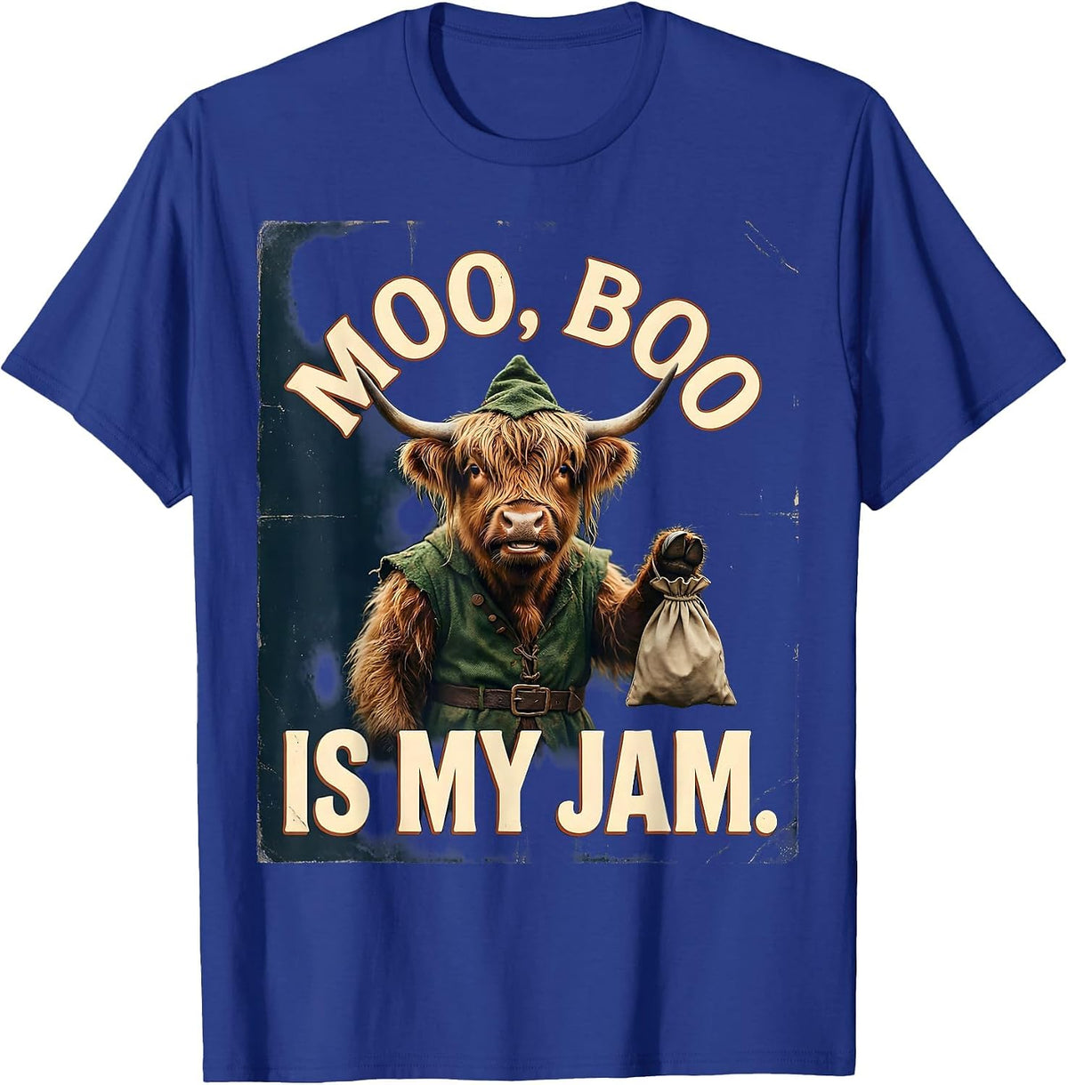 Moo, Boo Is My Jam Vintage Highland Cow Halloween Costume T-Shirt - Royal Blue