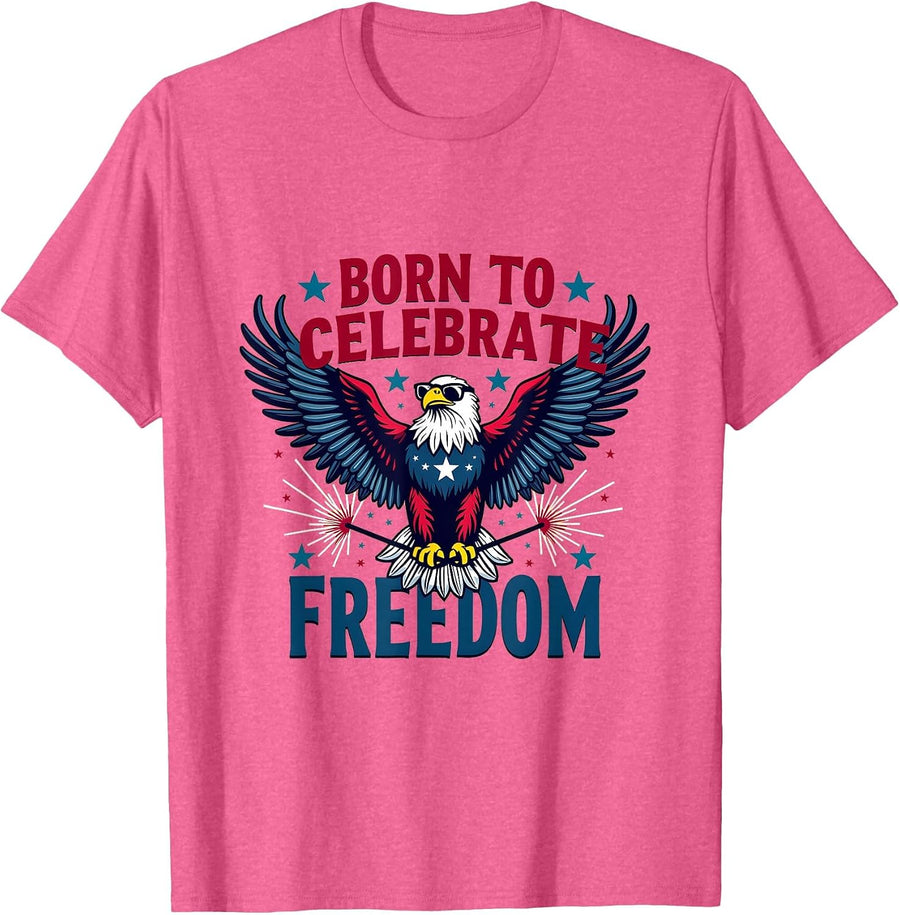 Born to Celebrate Freedom Fourth of July Design T-Shirt - Pink Heather