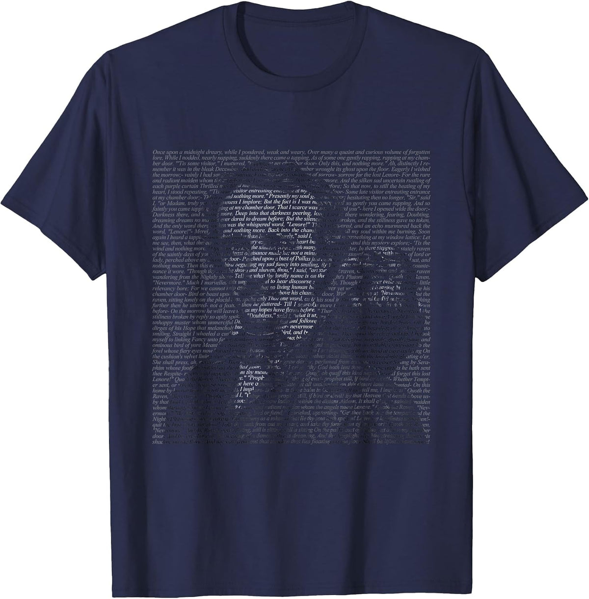 Edgar Allen Poe & Raven - Reading Bookworm Reader T-Shirt - Navy Blue