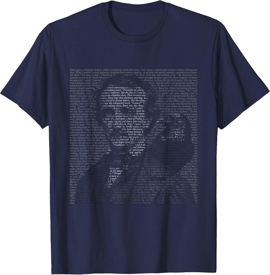 Edgar Allen Poe & Raven - Reading Bookworm Reader T-Shirt - Navy Blue