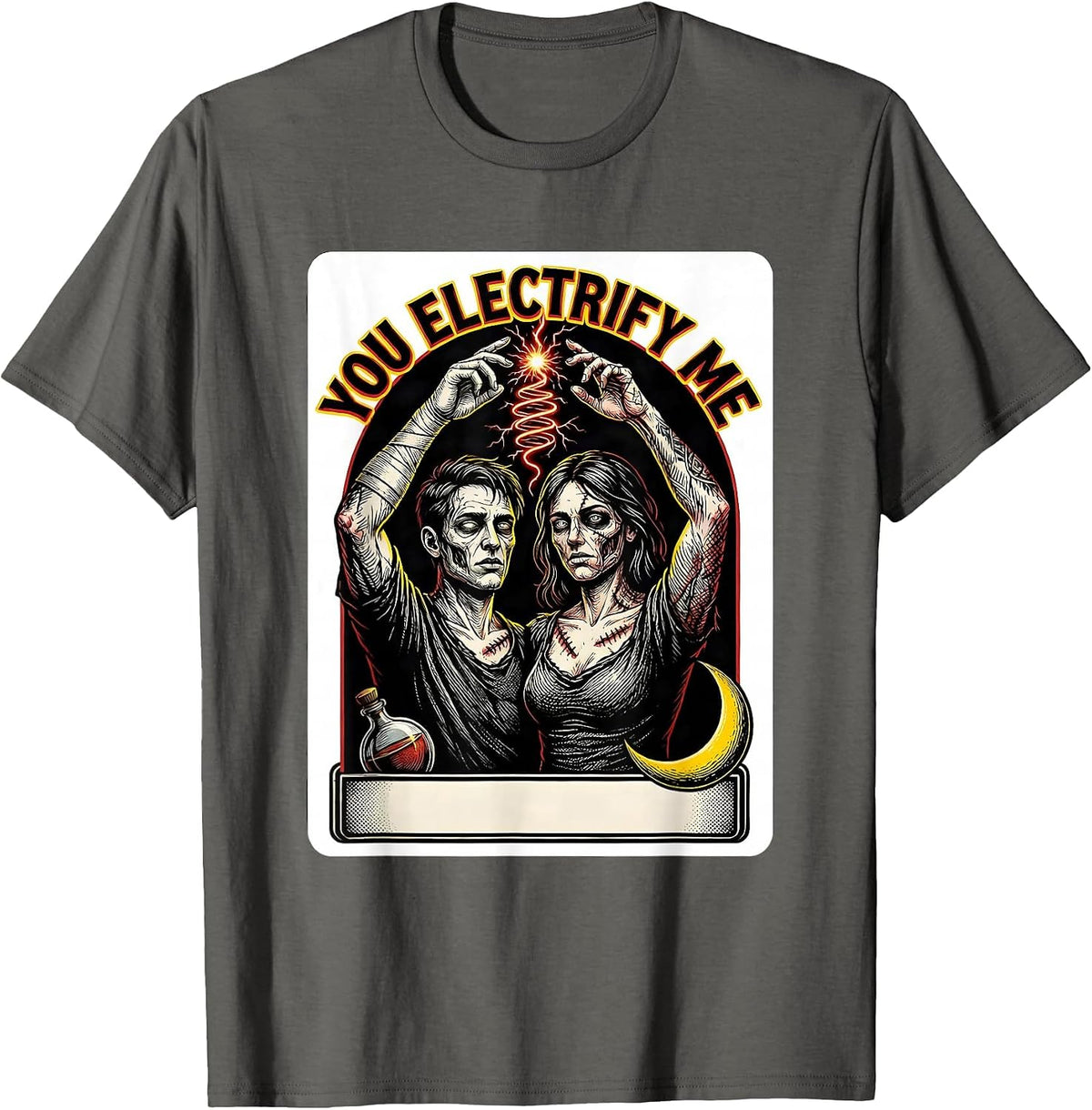 You Electrify Me Tattoo Horror Romance Valentine Halloween T-Shirt - Asphalt Grey