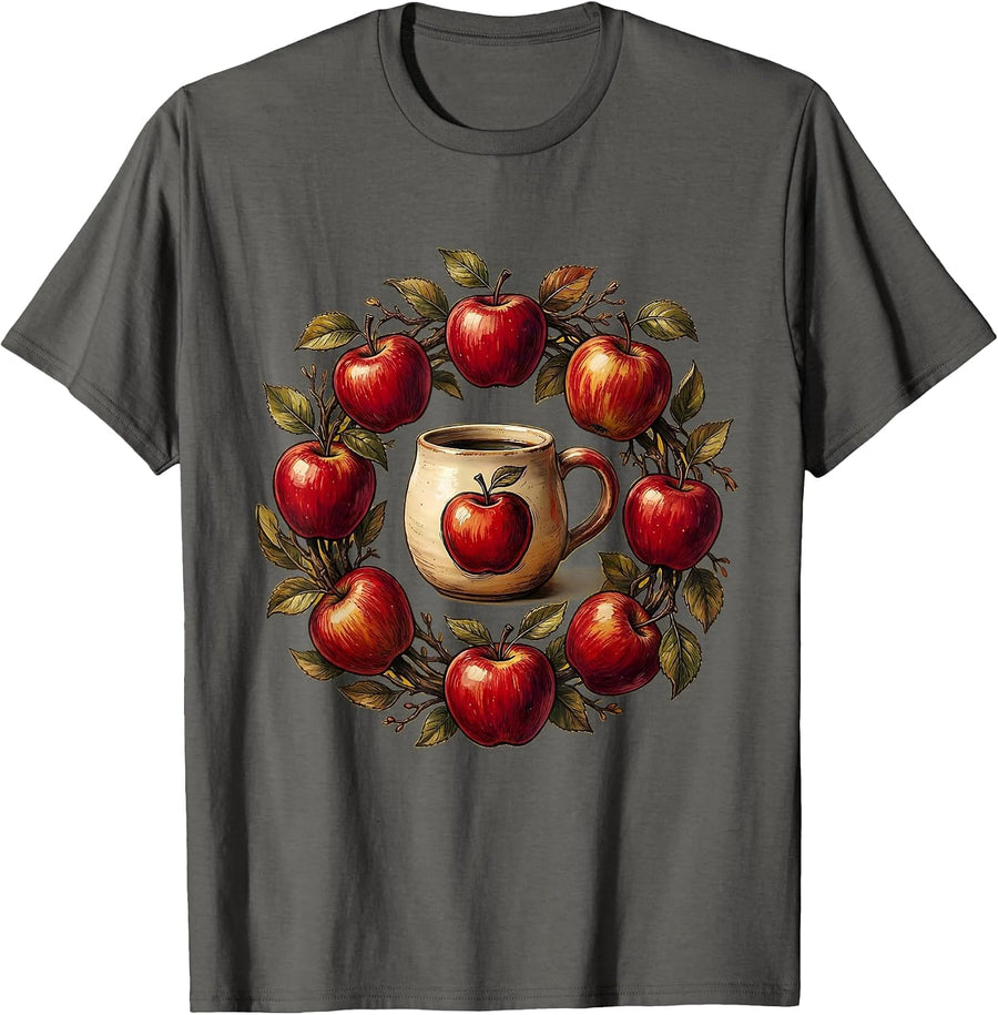 Preschool Teacher Coffee Mug and Apples Graphic T-Shirt - Asphalt Grey