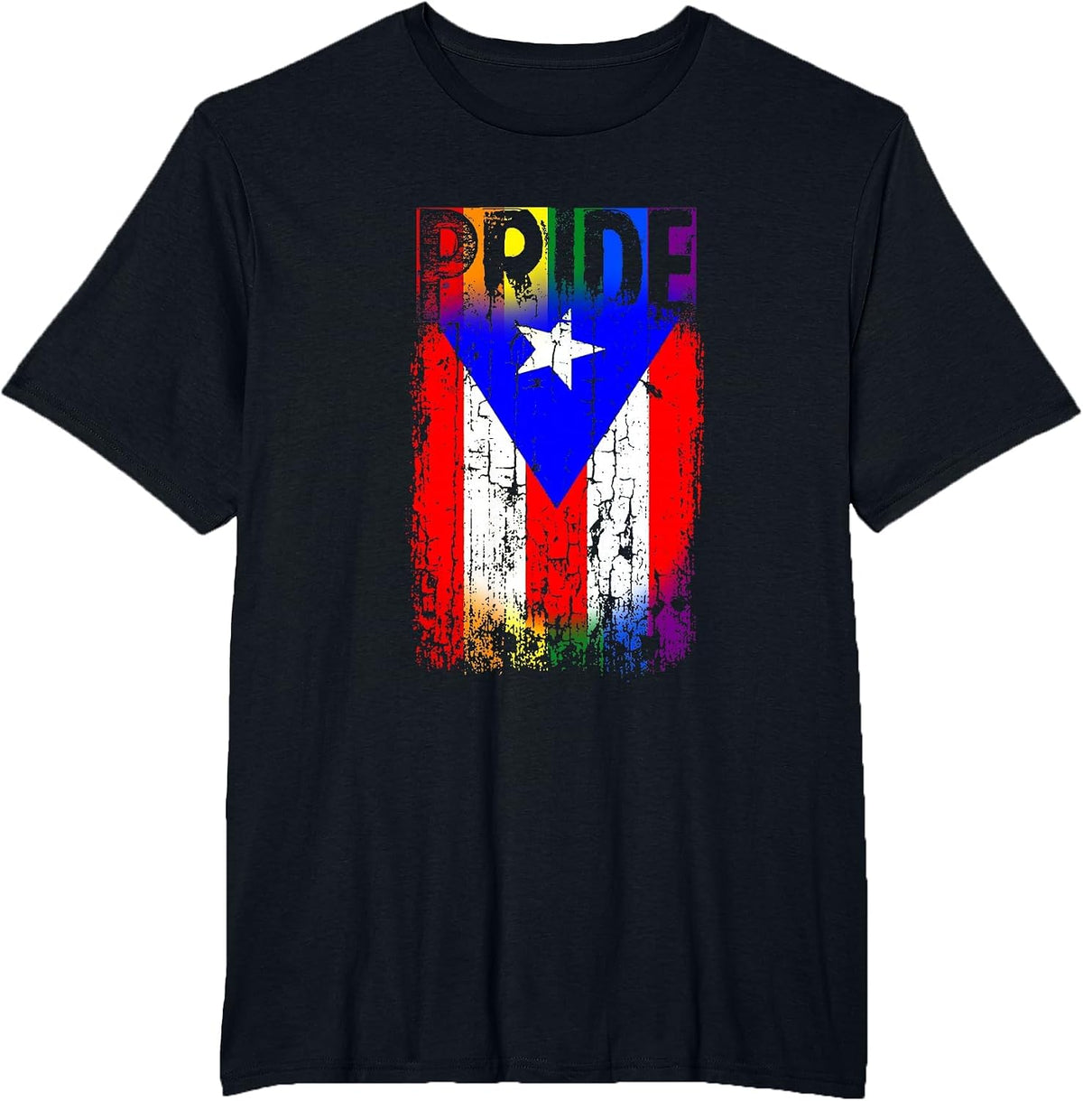 Puerto Rico Rican Gay Pride Flag LGBTQ Boricua Distressed T-Shirt - Black