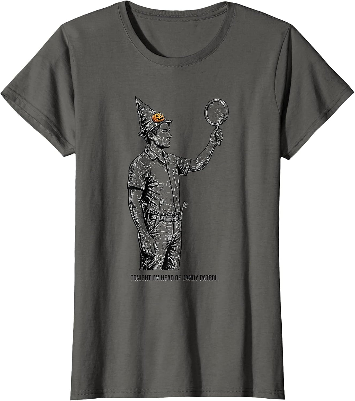 Women's Tonight I'm Head Of Candy Patrol Playful Dentist Halloween T-Shirt - Asphalt Grey