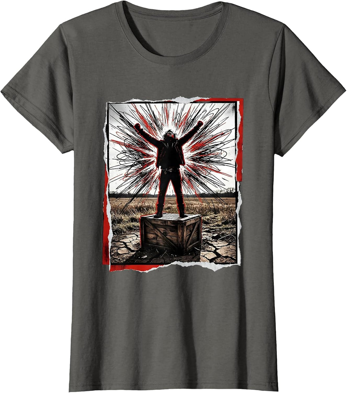 Women's Free Speech Soapbox Illustration Graphic Tee T-Shirt - Asphalt Grey