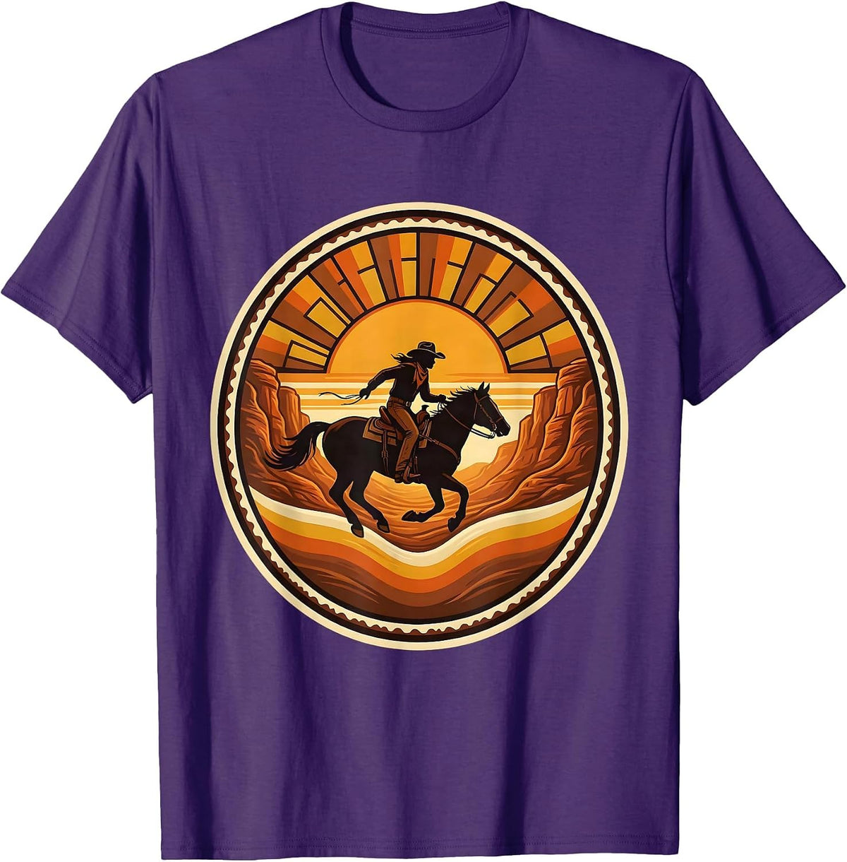 Cowboy Rider Dusty Canyon Horse Illustration T-Shirt - Purple