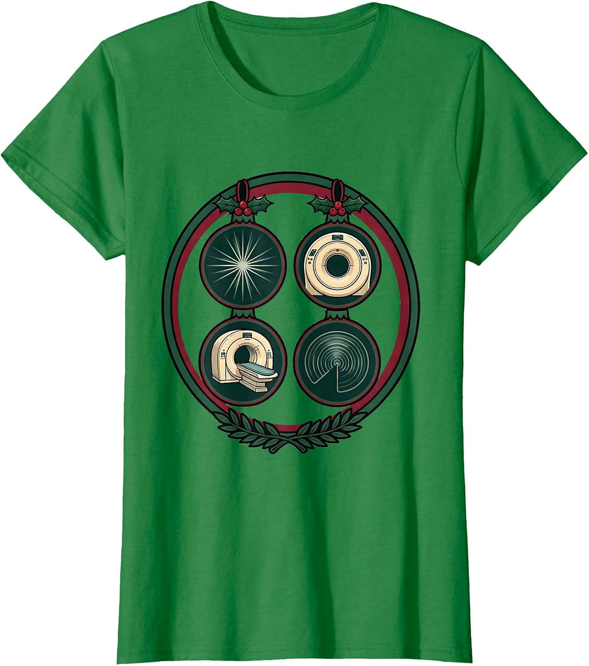 Women's Radiology Tech Christmas Badge Crest Xray Tech Humor T-Shirt - Kelly Green