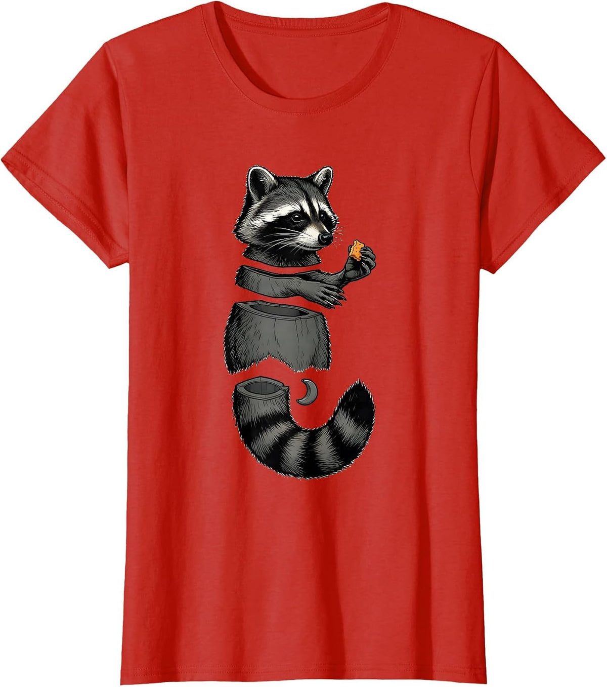 Raccoon Exploded View Funny Animal Meme Humor T-Shirt - Red