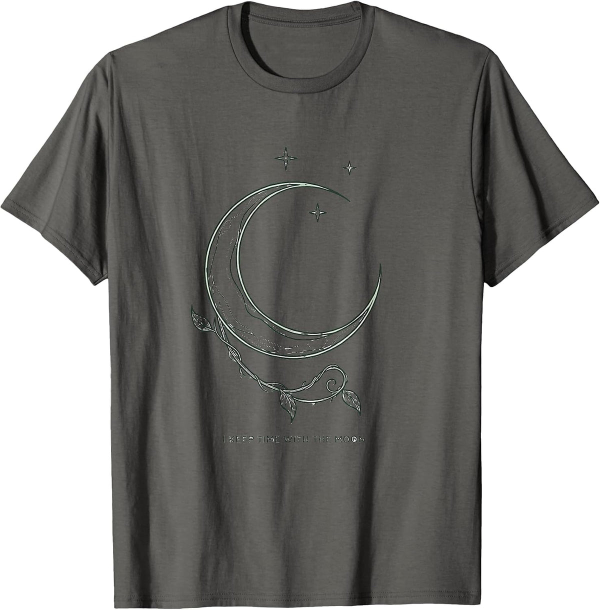 I Keep Time With The Moon Boho Minimalist Celestial Moon T-Shirt - Asphalt Grey