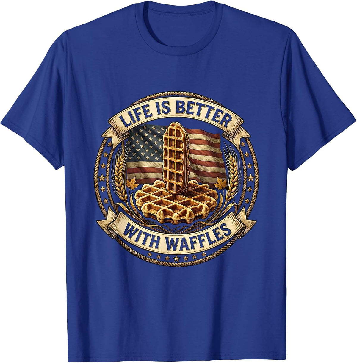 Life Is Better With Waffles Food Lover Design T-Shirt - Royal Blue