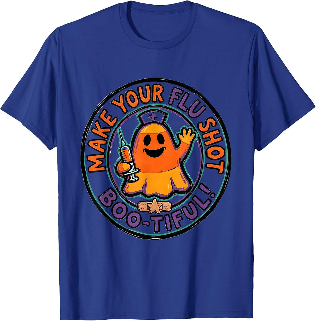 Men's Make Your Flu Shot Boo-tiful Funny Nurse Ghost Halloween T-Shirt - Royal Blue