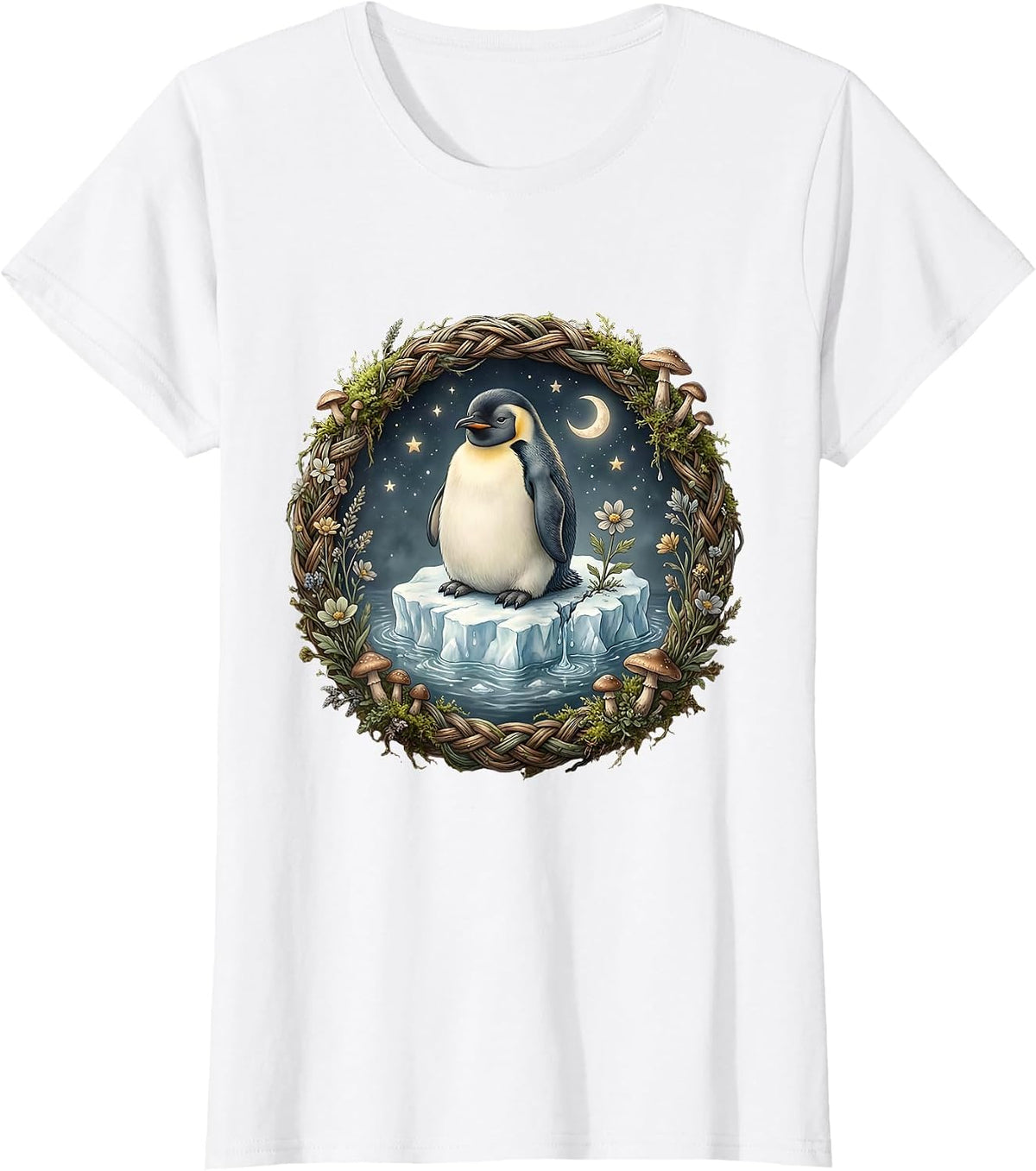 Penguin on Melting Iceberg Climate Art T-Shirt - White