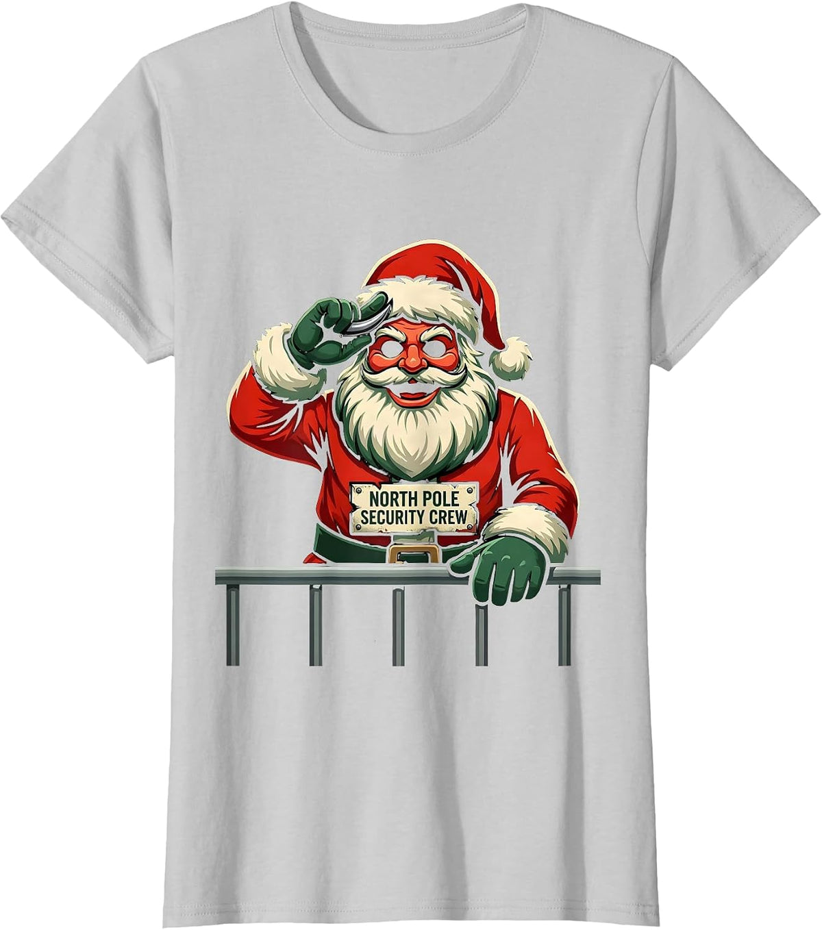 Women's North Pole Security Crew Funny Heavy Metal Christmas Rocker T-Shirt - Silver Grey