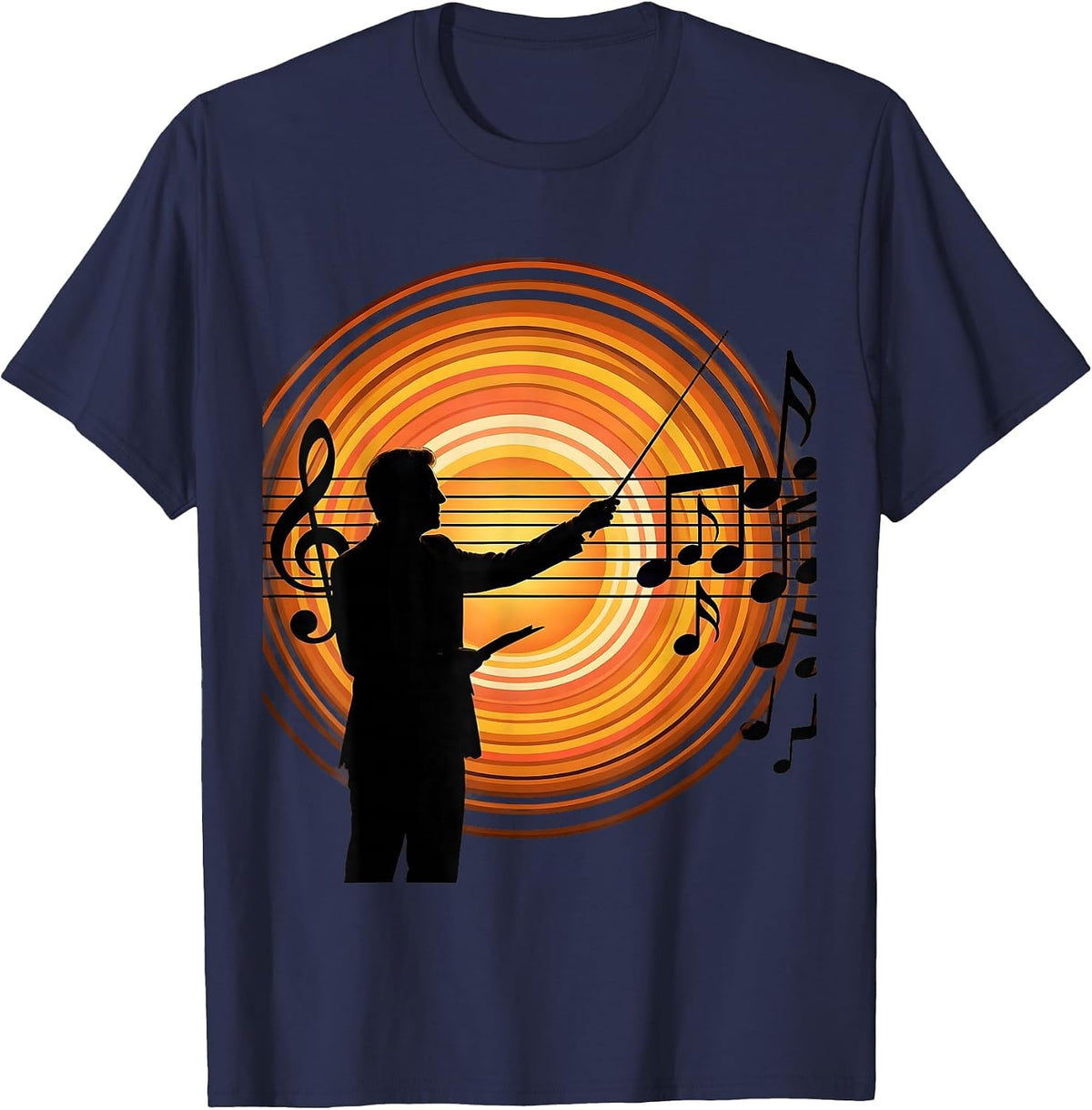 Music Teacher Chalkboard Staff Lines Illustration T-Shirt - Navy Blue