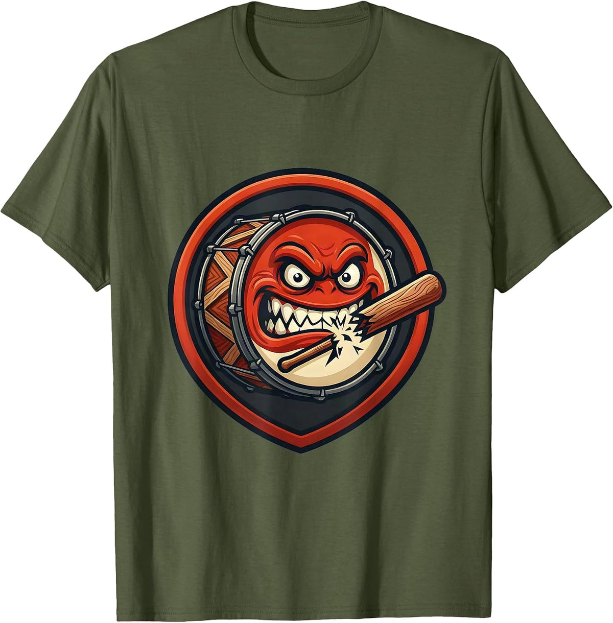 Broken Drumstick Bass Drum Sports Fan Graphic T-Shirt - Olive Green