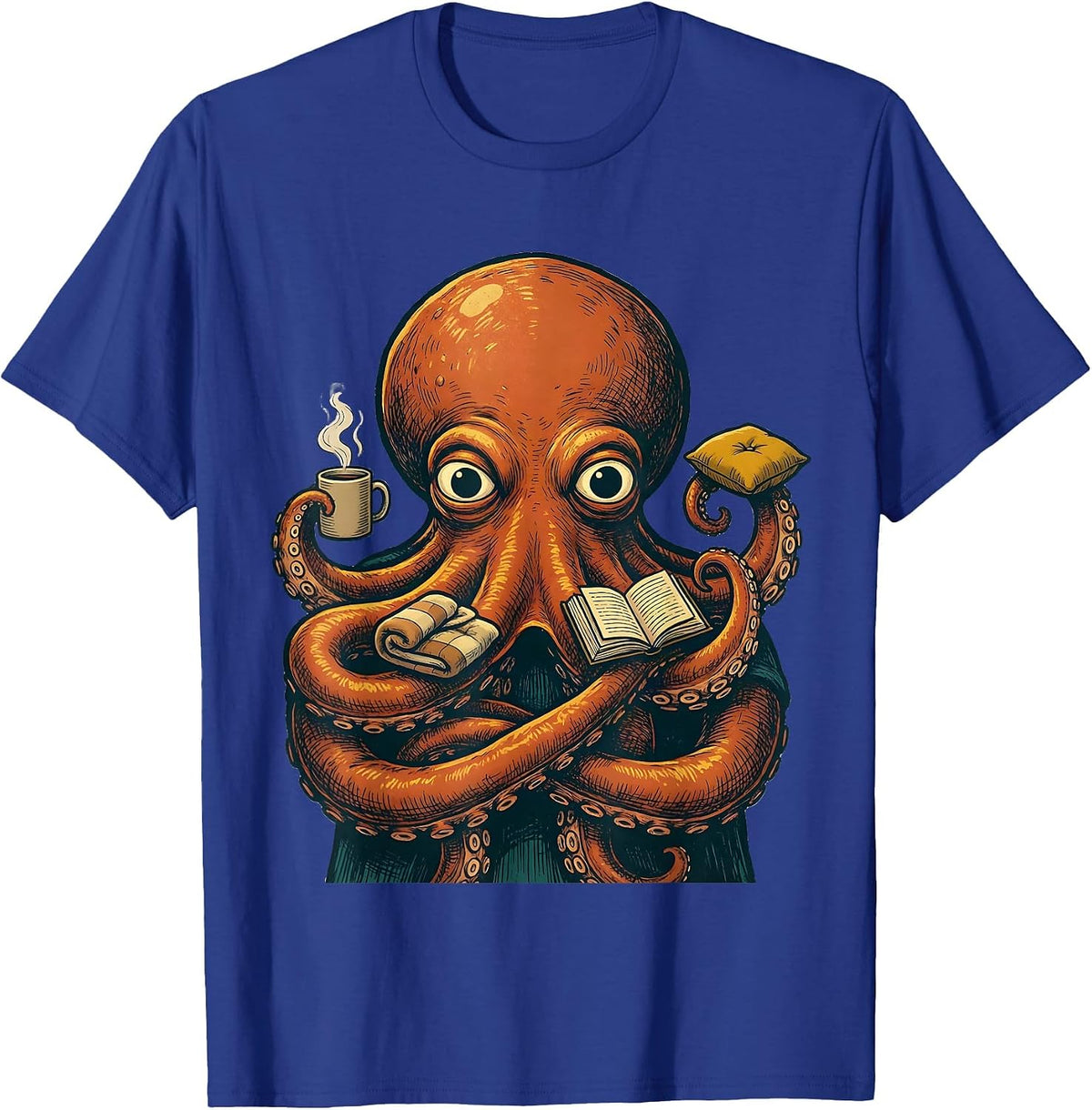 Storybook Octopus Cozy Objects Illustration Ocean Animal T-Shirt - Royal Blue