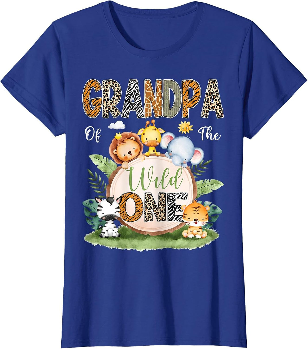 Grandpa of The Wild One 1St Birthday Kids Safari Jungle T-Shirt - Royal Blue
