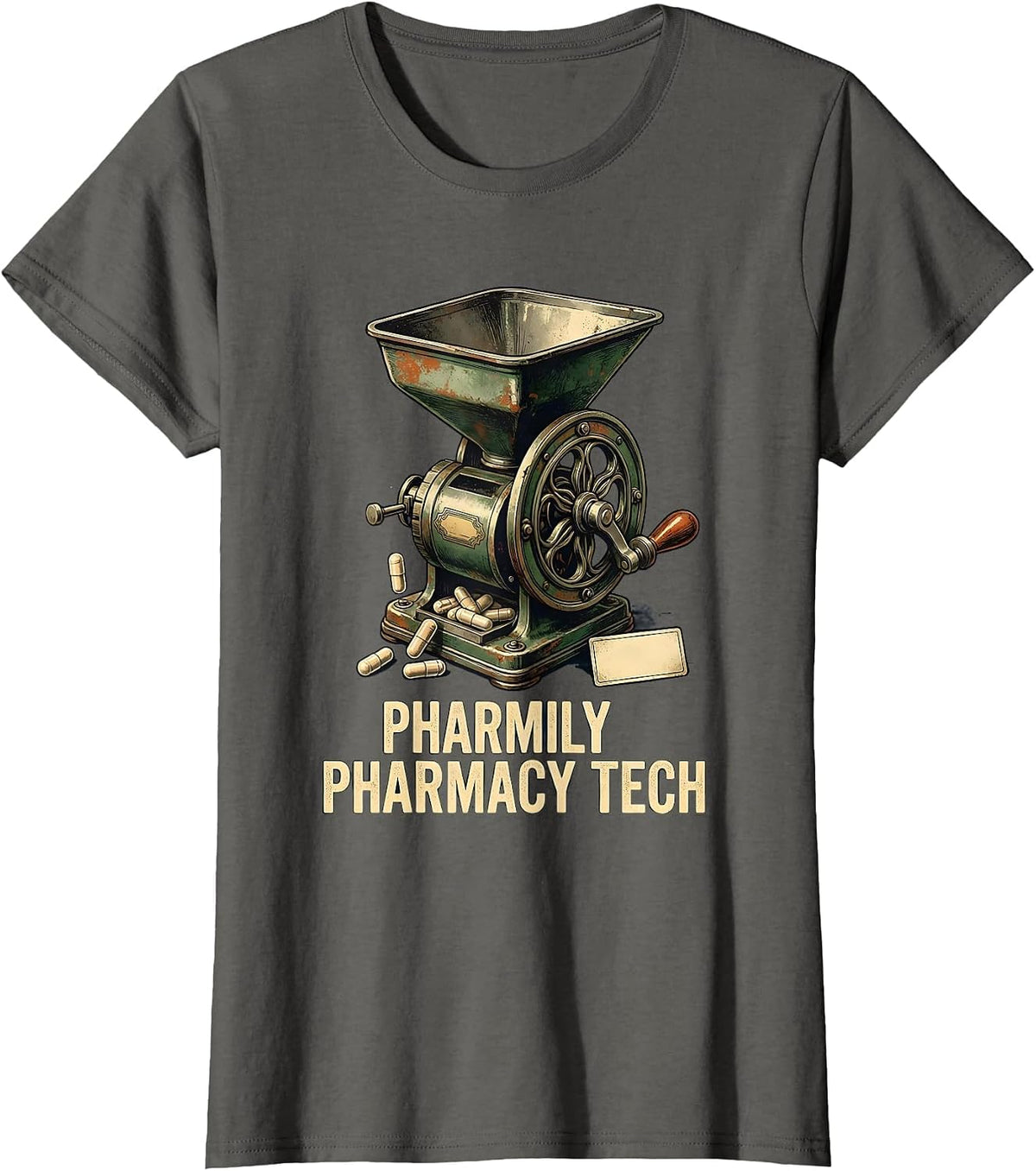 Women's Pharmily Pharmacy Tech Vintage Pharmacist Tech Crew Humor T-Shirt - Asphalt Grey