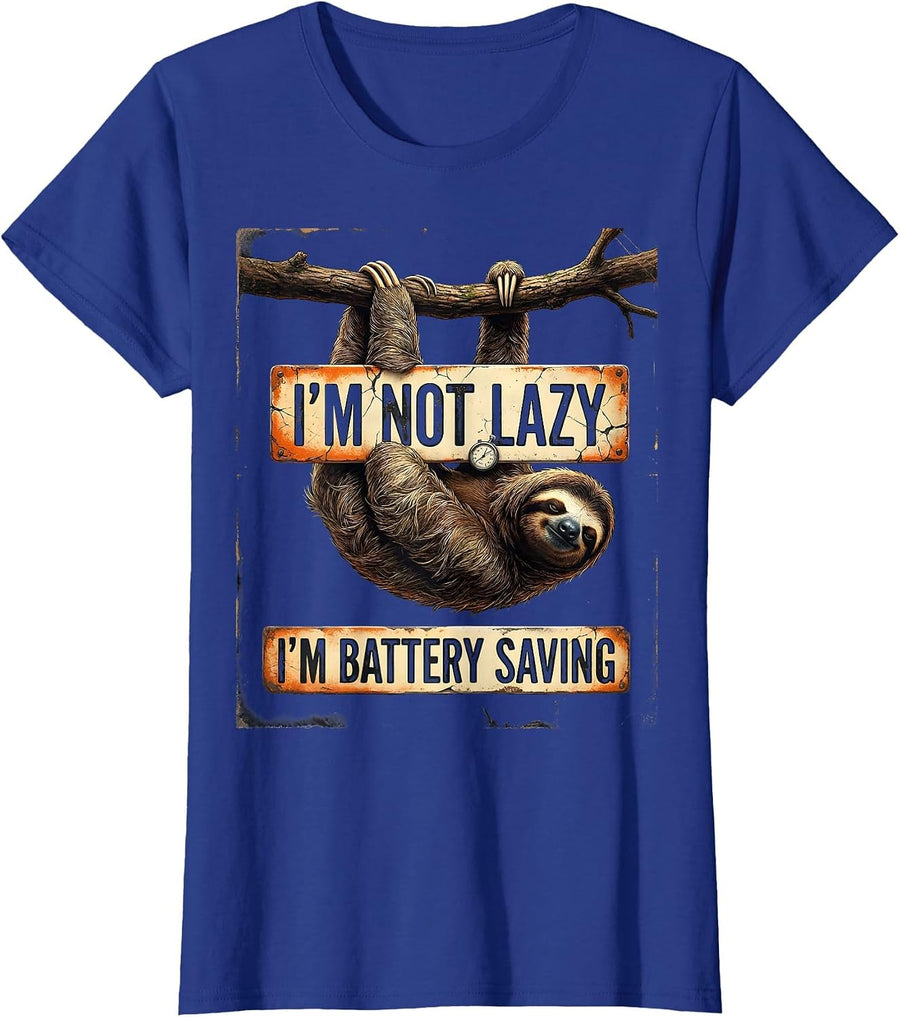 I'm Not Lazy, I'm Battery Saving Funny Sloth Humor Animal T-Shirt, Women, Royal Blue, 3X-Large - As Pictured