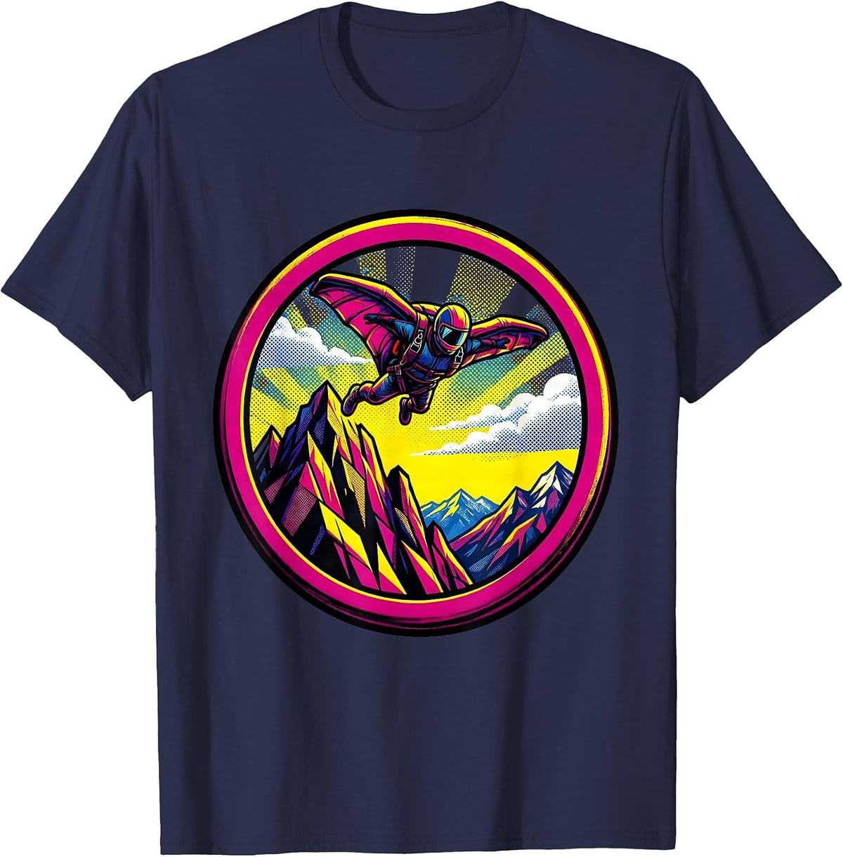 I Do My Own Stunts Base Jumping Graphic T-Shirt - Navy Blue