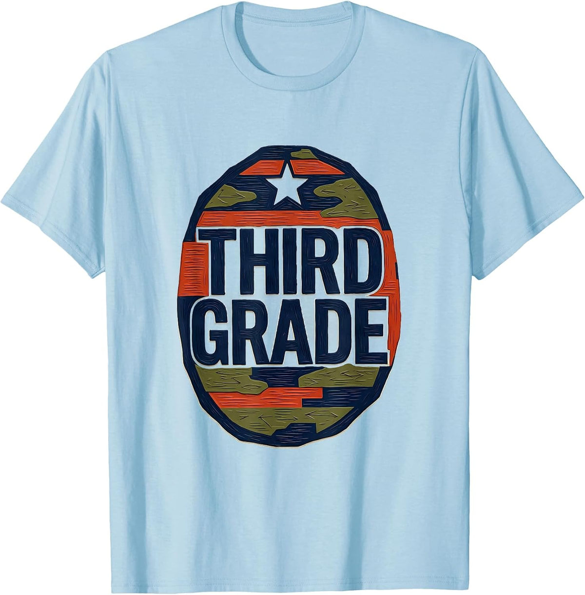 Men's Third Grade Linocut Patriotic Camo Back To School Matching T-Shirt - Baby Blue